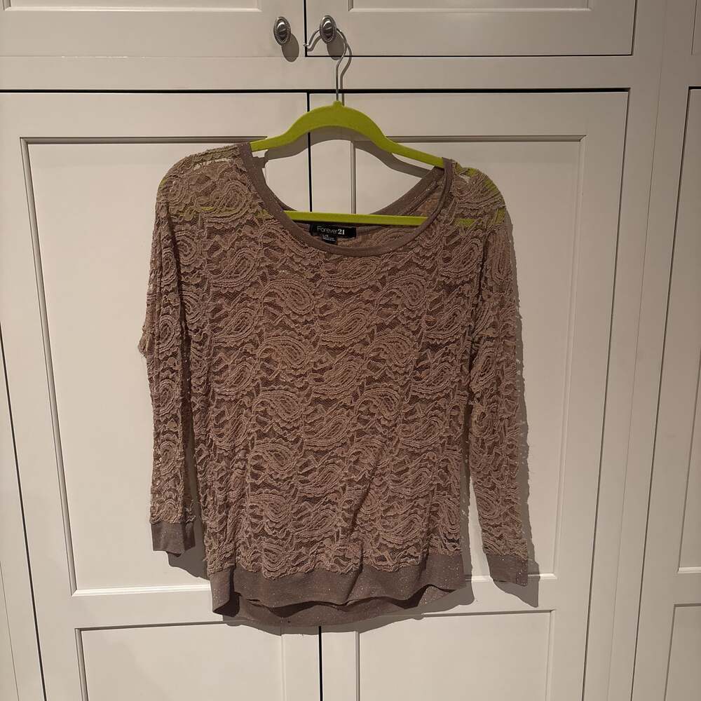 Forever 21 Cream Sheer Floral Paisley Lace Long Sleeve Top